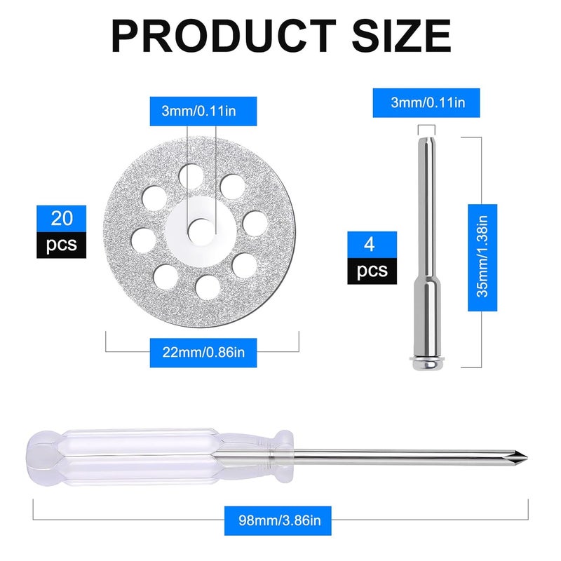 Auxiren 30 PCS Professional 545 Diamond Cutting Discs，Diamond Cutting Wheel Kit for Dremel Rotary Tools | 22mm Blades + 6 Mandrels & Screwdriver - Image 2